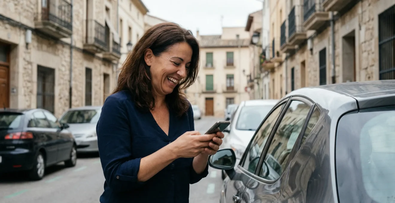 Mujer consulta seguro coche en móvil